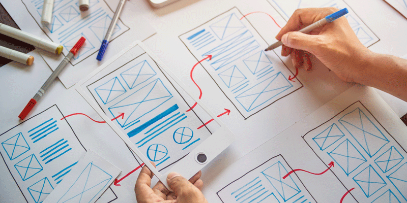 A hand-drawn prototype of a mobile app.