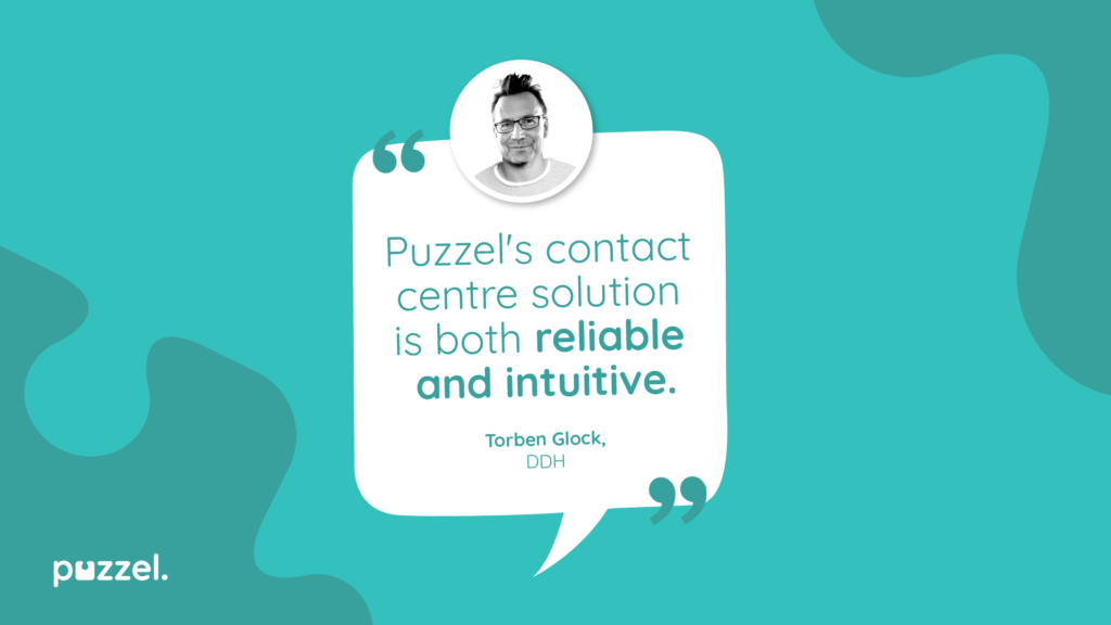 A photo of Torben Glock next to a quote that says: "Puzzel's contact centre solution is both reliable and intuitive".
